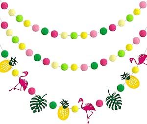 Kerien 3 Pieces Hawaii Summer Hanging Pompom Ball Garland Tropical Flamingo Pineapple Party Banne... | Amazon (US)