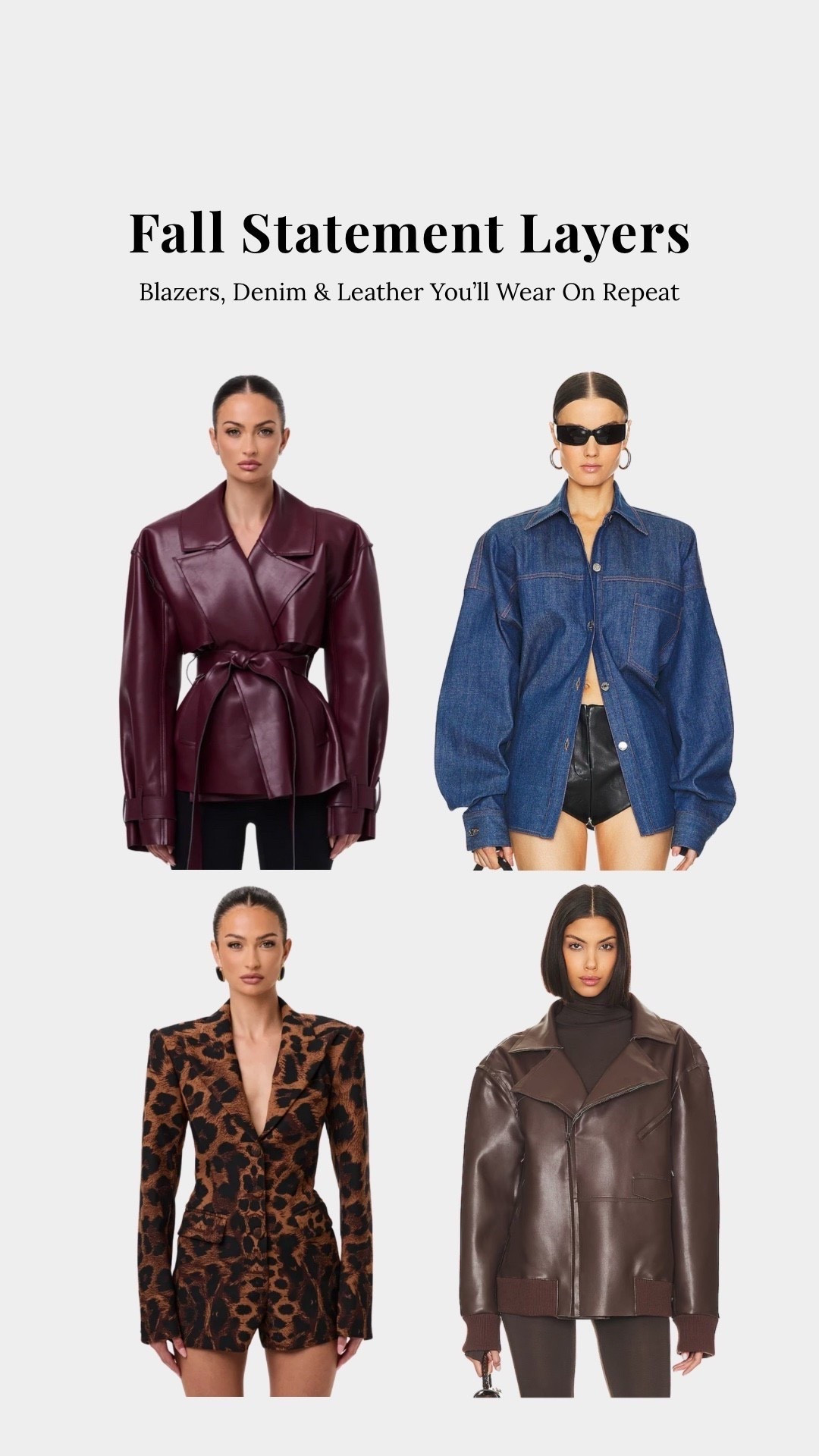 Tailored, oversized, and effortlessly bold 🍂 These fall statement layers bring structure and polish to any outfit. Whether you’re leaning into cinched blazers, leather textures, or oversized denim, these pieces are the ultimate wardrobe refresh.

fall statement layers, women’s fall blazers, cinched blazer outfit, oversized denim shirt jacket, leather blazer women, fall layering pieces, bold fall fashion, elevated fall style, tailored fall outfits, capsule wardrobe fall, fall outfit inspiration, chic fall jackets, Revolve style picks, Naked Wardrobe outfits, luxe fall staples

#LTKFallSale #LTKStyleTip

#LTKGiftGuide #LTKCyberWeek #LTKootd