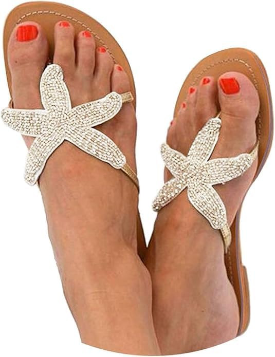 Beach Sandals for Woman, Women's Cute Starfish Flat Sandals Open Toe Slide Fashion Slip-on Slides... | Amazon (US)