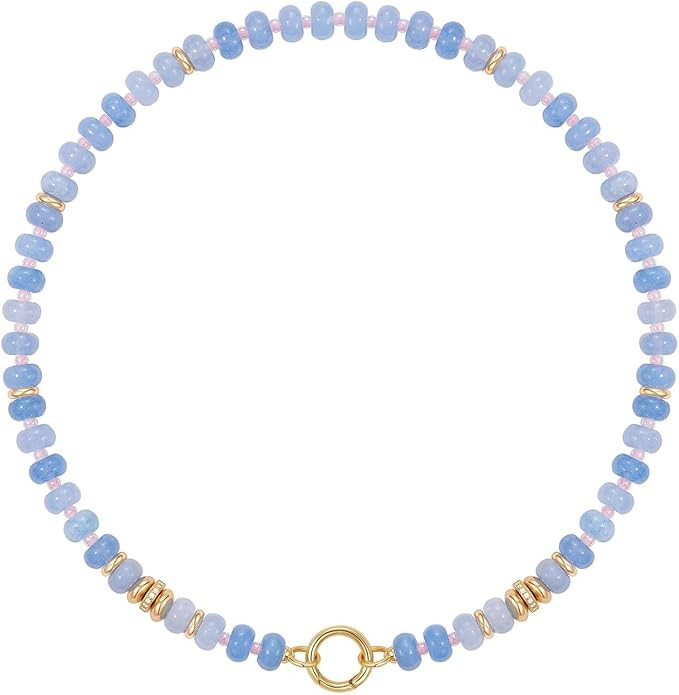KissYan Beaded Necklaces for Women, Handmade Natural Stone Boho Choker with 14K Gold Plated Clasp... | Amazon (US)