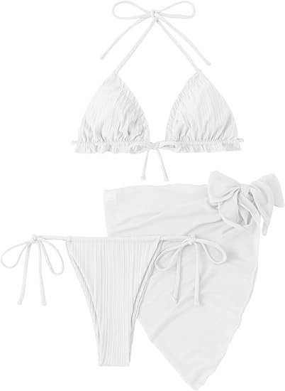 SOLY HUX Women's 3 Piece Swimsuits Triangle Bikini Set Bathing Suits with Mesh Cover Up Beach Ski... | Amazon (US)