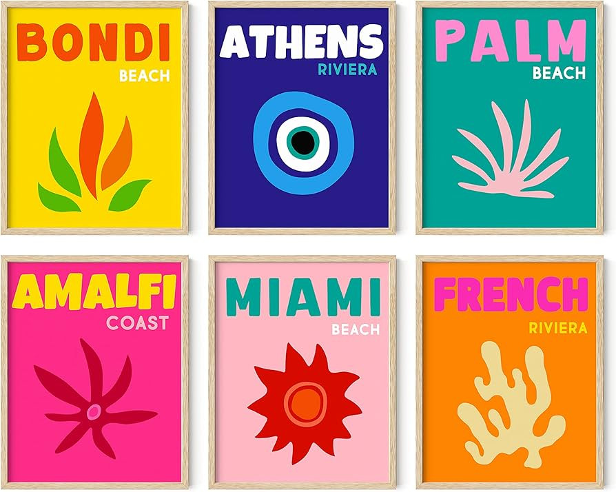 HAUS AND HUES Colorful Wall Art - Set of 6 Trendy Travel Wall Decor, Aesthetic Preppy Room Decor,... | Amazon (US)