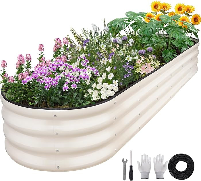 Galvanized Raised Garden Bed - 8×2×1ft Planter Raised Beds for Gardening | Oval Metal Garden Pl... | Amazon (US)