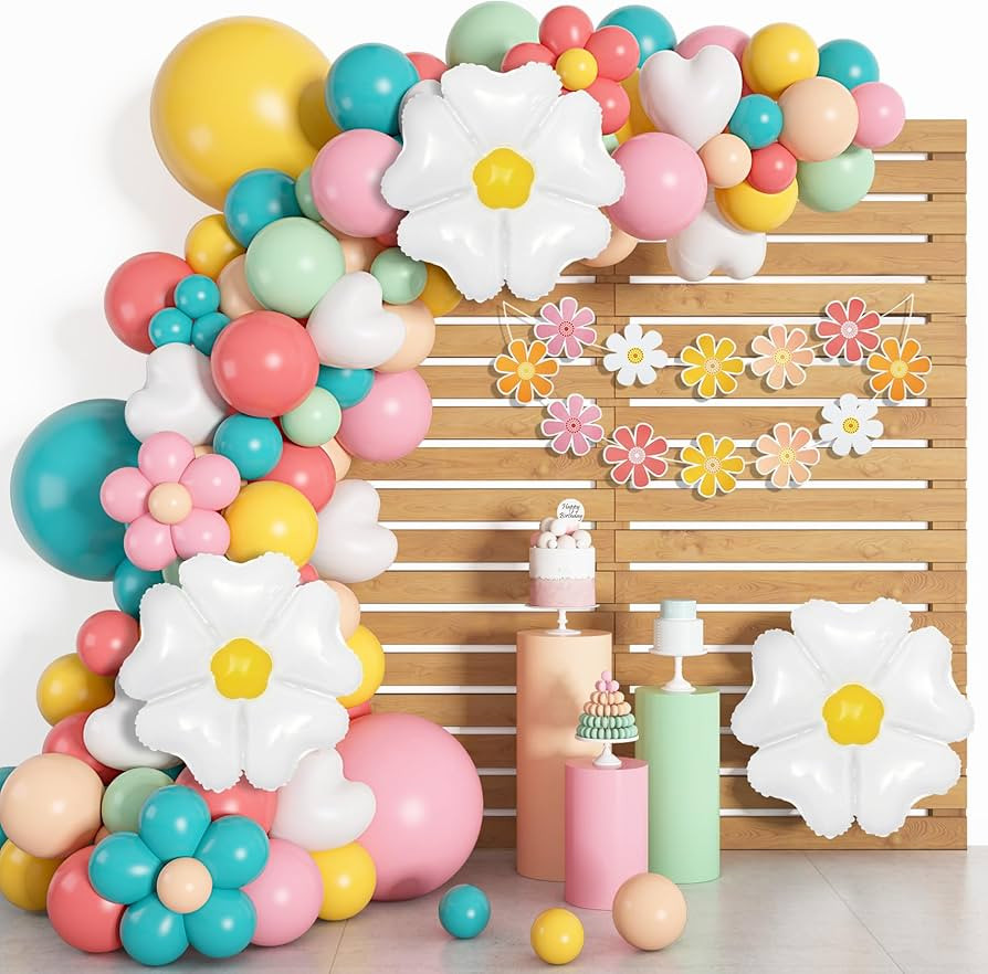 161pc Daisy Balloon Garland Arch Kit, Pastel Groovy Flower Party Decorations with Pink Yellow Ora... | Amazon (US)