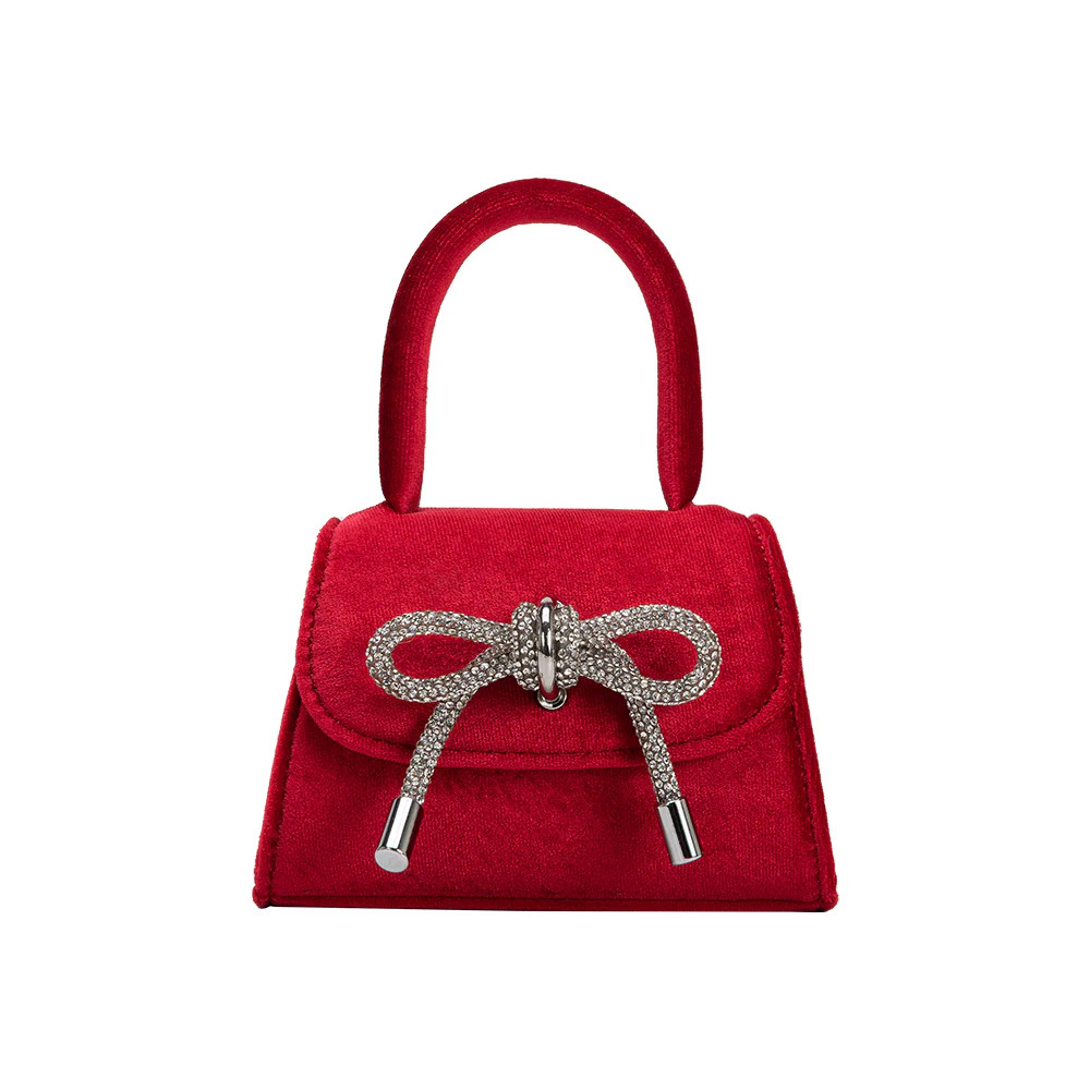 Red Sabrina Mini Velvet Top Handle Bag | Melie Bianco | Melie Bianco