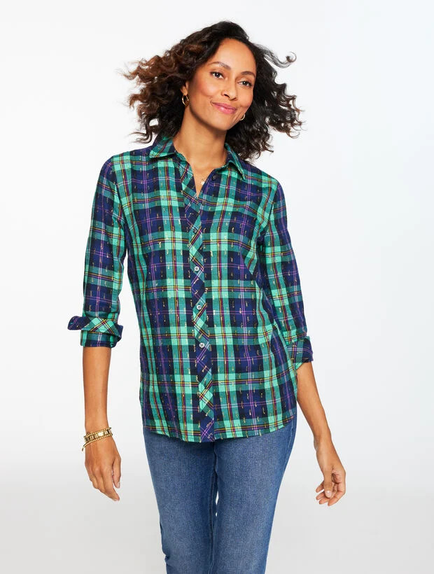 Metallic Modern Classic Shirt - Cheerful Plaid | Talbots
