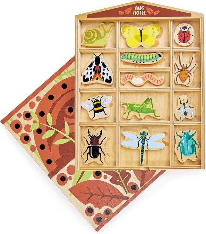 Tender Leaf Toys - The Bug Hotel - 13 Wood Garden Bugs with Shelving Unit and Front Panel - Made ... | Amazon (US)