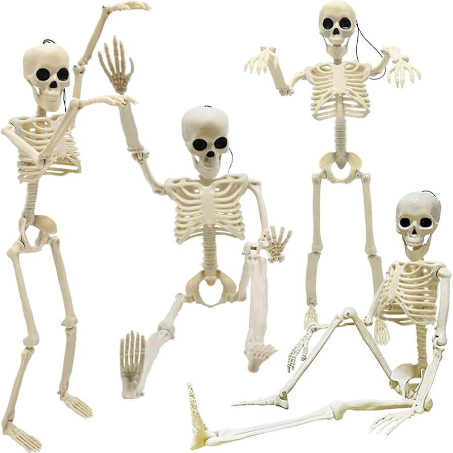CAMIRUS 4PCS Halloween Skeleton Decorations, 16" Full Body Plastic Mini Little Skeleton Posable J... | Amazon (US)