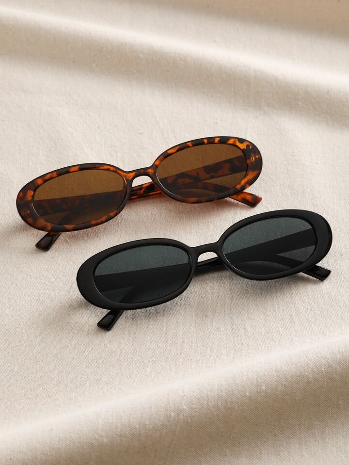 Boho 2pairs Tortoiseshell Oval Frame Sunglasses Black Shades | SHEIN