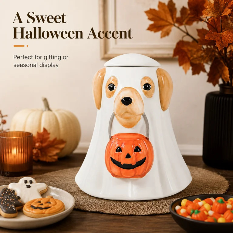 Summerween 8x10 Golden Lab Ghost Treat Jar Holiday Themed Lidded Jar With Golden Lab Design And G... | Walmart (US)