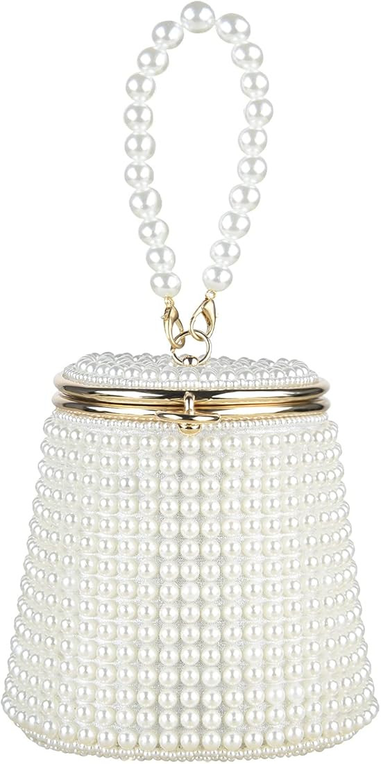 Women Beaded Pearl Purse, Mini Evening Clutch Bag, Small Lady Party Prom Wedding Handmade Handle ... | Amazon (US)