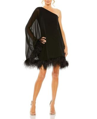 One Shoulder Trapeze Dress with Feather Trim | Bloomingdale's (US)