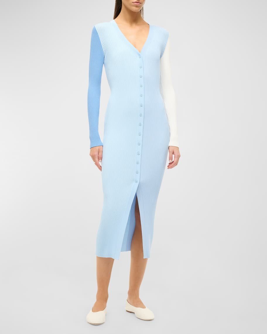 STAUD Shoko Color Block Cardigan Sweater Dress | Neiman Marcus