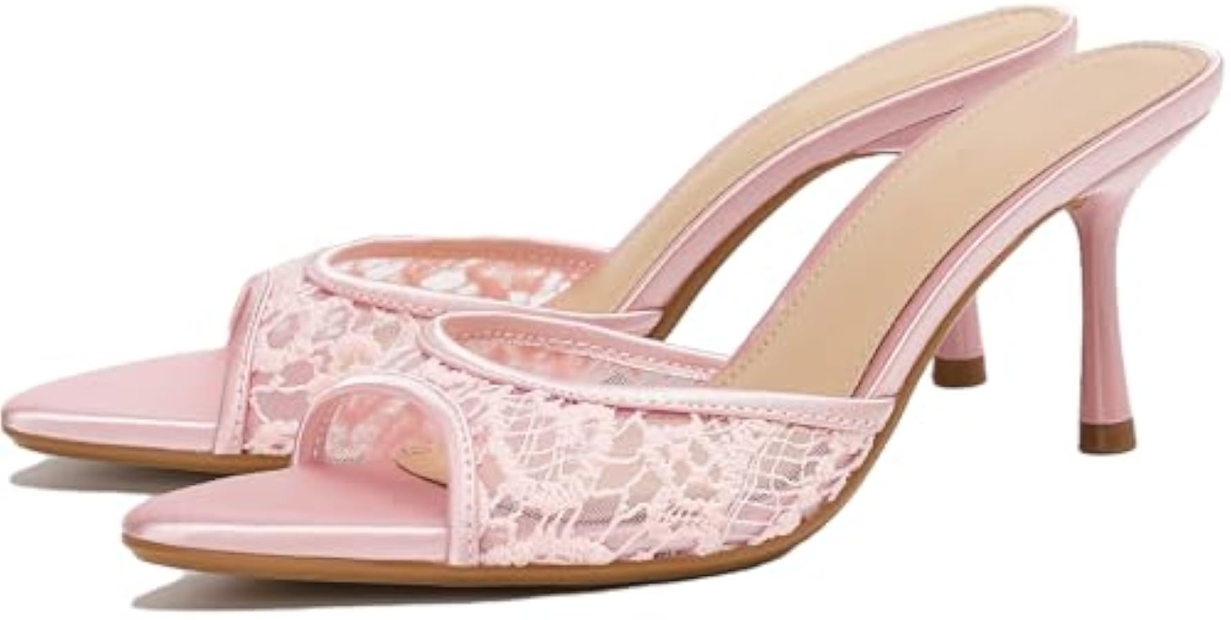 Women'S Lace Pointed Open Toe Stiletto Heel Slides Sandals Comfortable Mesh Hollow Out Slip On Se... | Amazon (US)