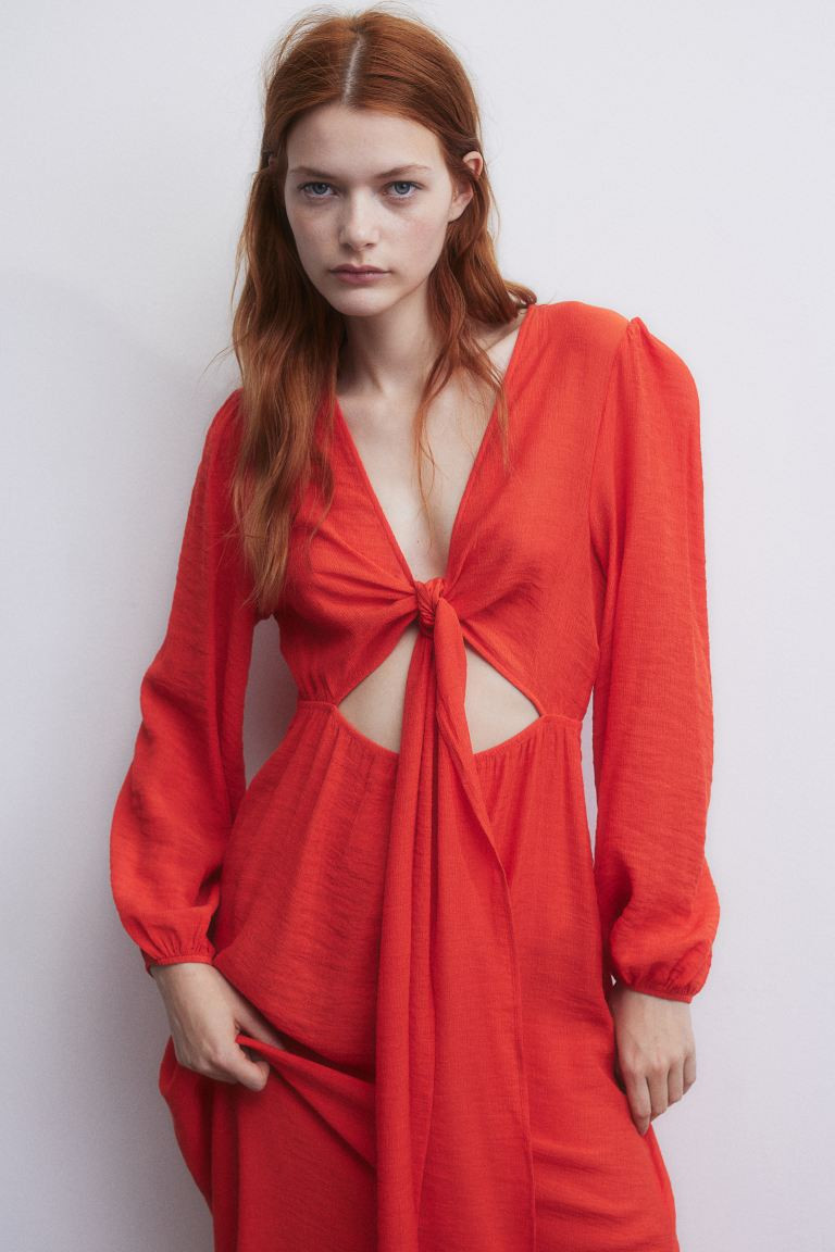 Robe froissée avec détail noué - Rouge - FEMME | H&M FR | H&M (FR, IT, ES, PT, BE)