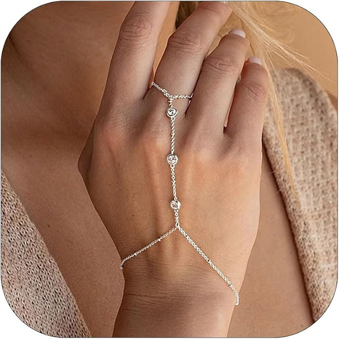 Long tiantian Ring Bracelet Hand Chain Bracelet Butterfly Finger Ring for Women Girls Rhinestone ... | Amazon (US)