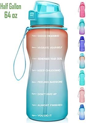 Fidus Large Half Gallon/64oz Motivational Water Bottle with Time Marker & Straw,Leakproof Tritan ... | Amazon (US)