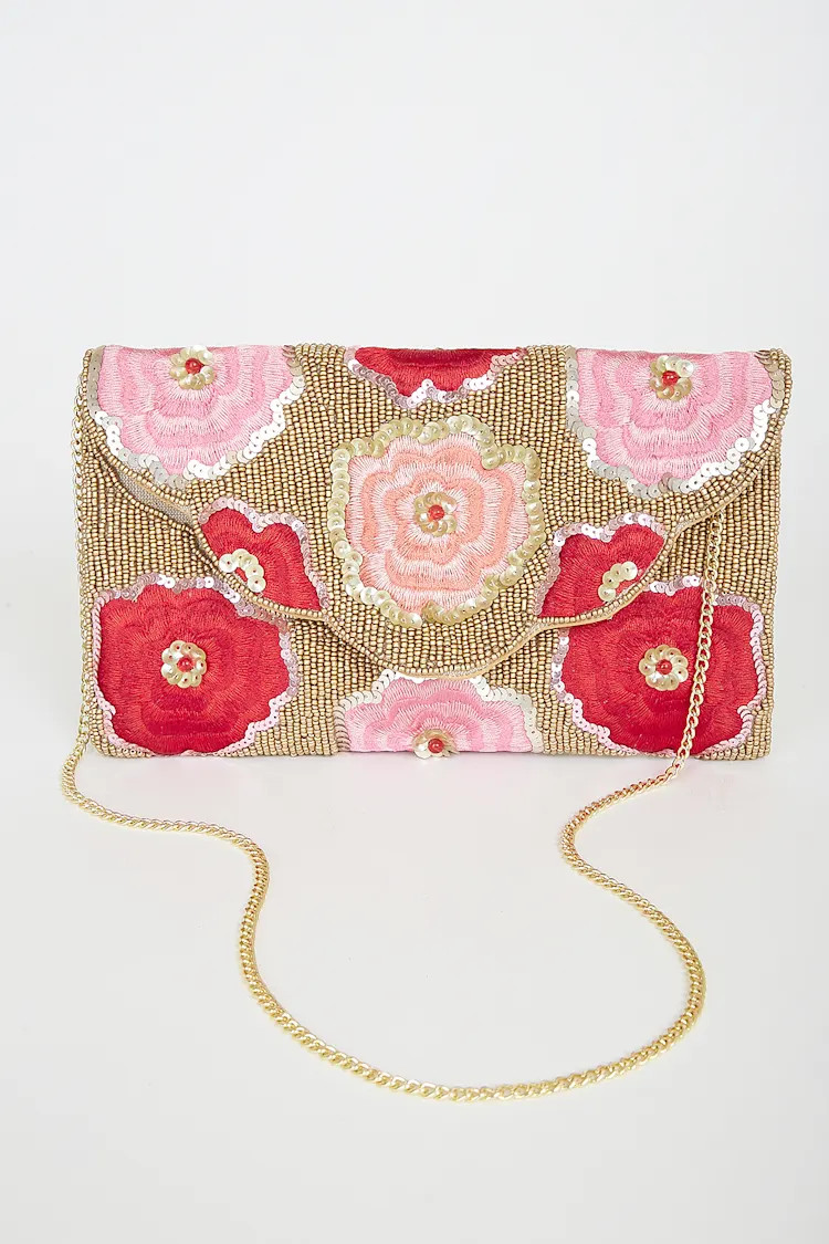 Let Your Love Bloom Red and Gold Beaded Embroidered Clutch | Lulus (US)
