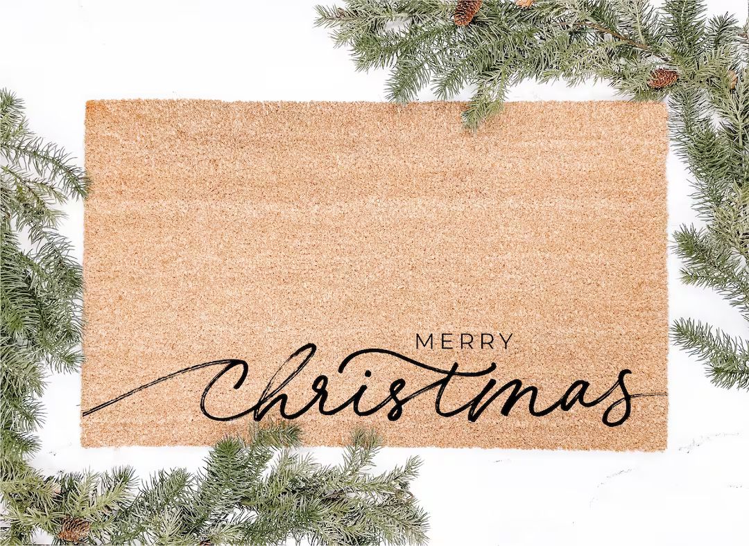 Merry Christmas Modern Script Doormat, Christmas Doormat, Christmas Decor, Modern Farmhouse Chris... | Etsy (US)