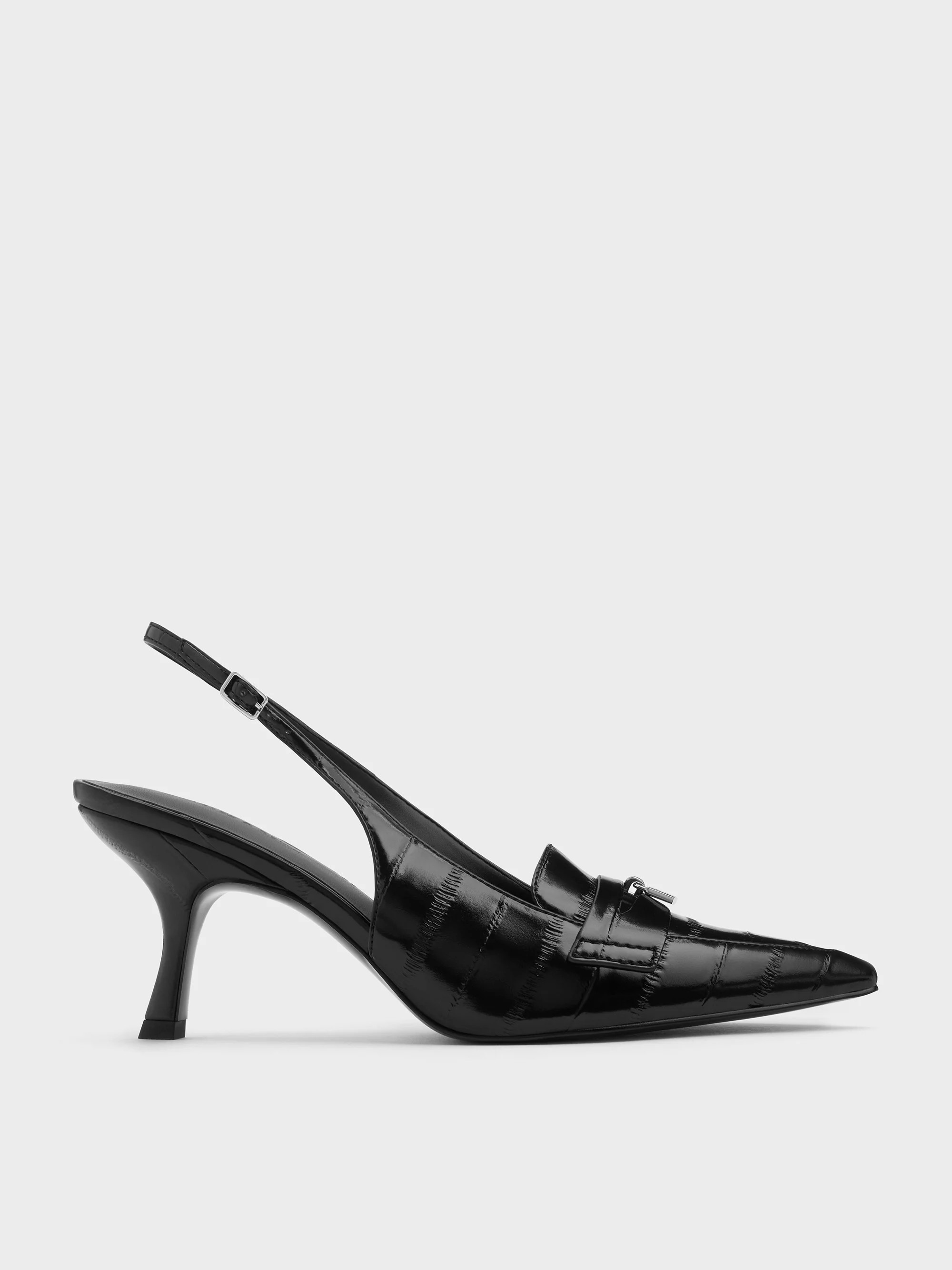 Animal Print Black Griselda Eel-Effect Slingback Pumps | CHARLES & KEITH UK | Charles & Keith UK