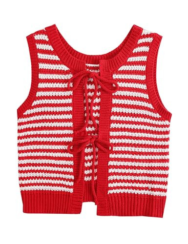 Silly Turtle Sweater Vest Women Casual Sleeveless Crochet Tops Color Block Tie Back Knit Tank Tops(0508-Red-M) | Amazon (US)