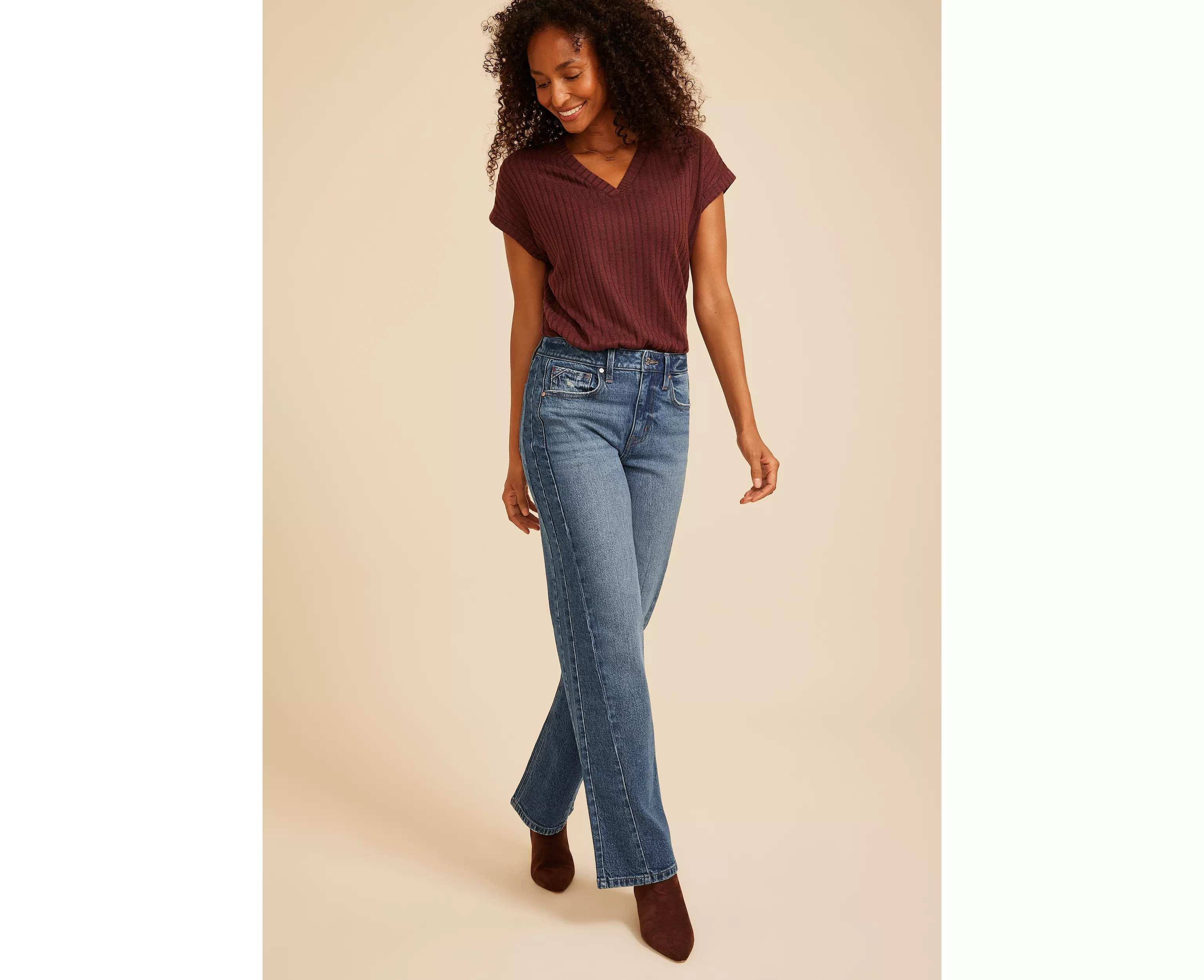 edgely\u2122 High Rise Seamed Wide Leg Jeans | maurices | Maurices