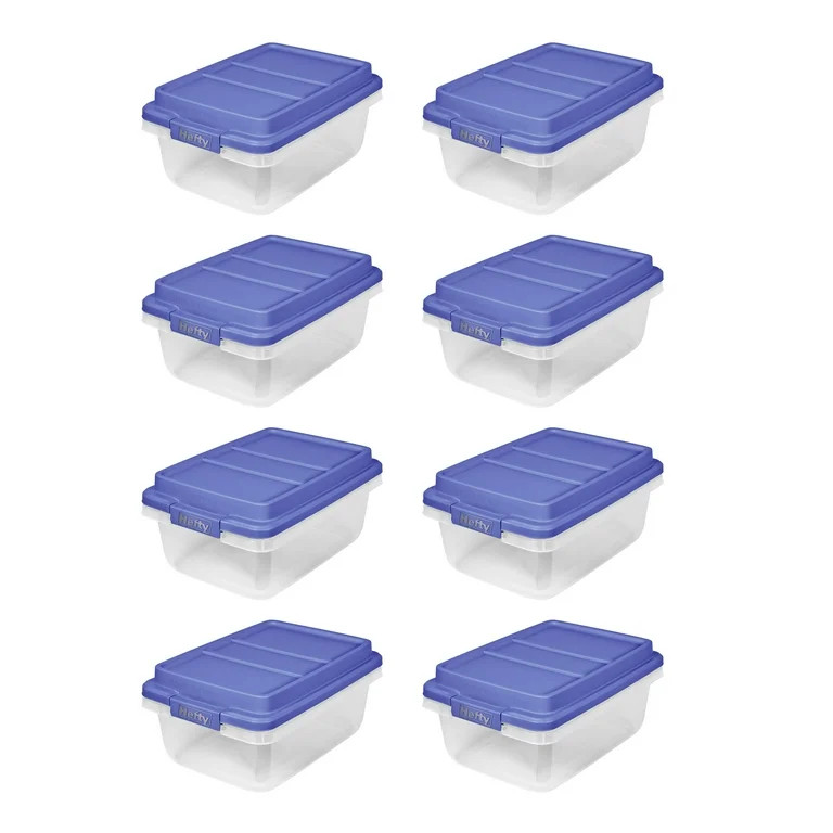 Hefty 18 Qt. Clear Plastic Storage Bin with Blue HI-Rise Lid, 8 Pack | Walmart (US)