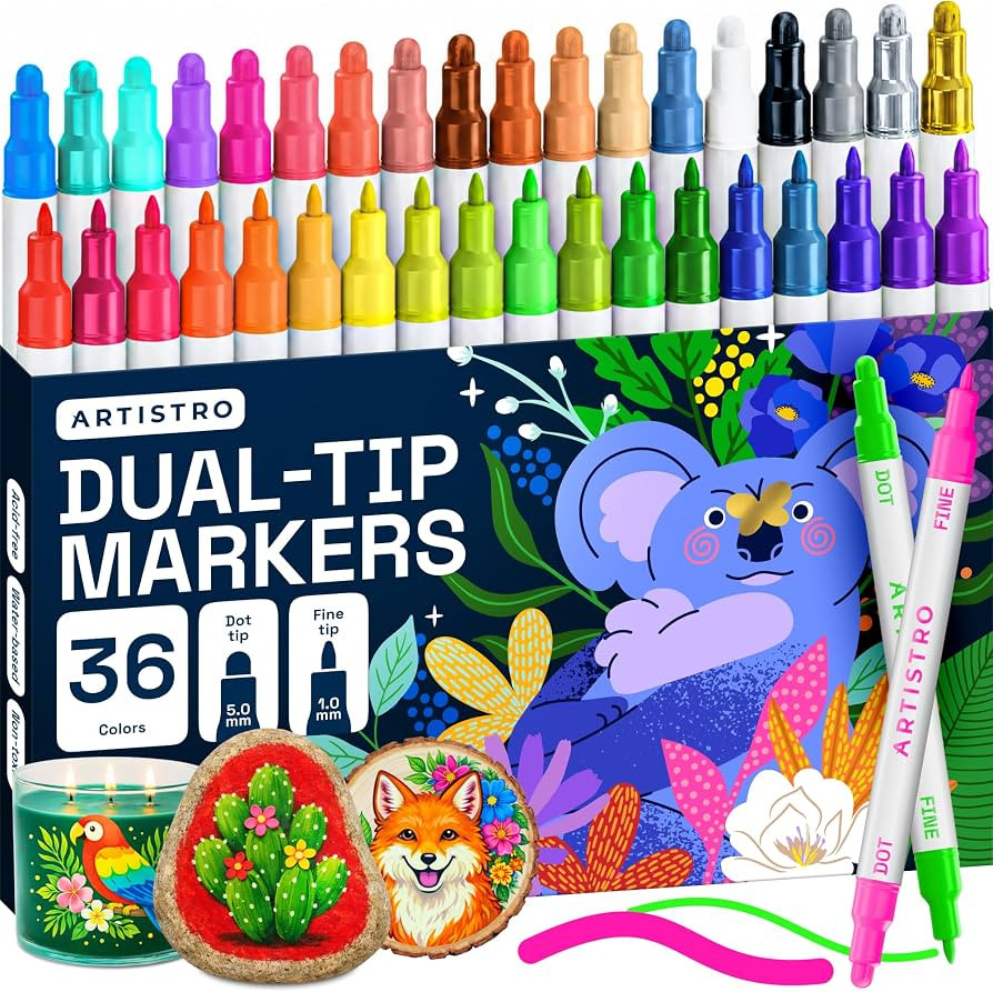ARTISTRO Mixed Colors Dual-Tip Acrylic Paint Marker Pens - Set of 36 | Amazon (US)