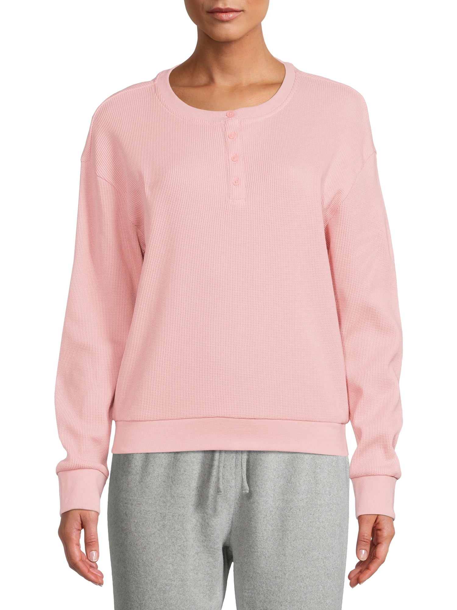 Time and Tru Women's Waffle Henley Top with Long Sleeves | Walmart (US)