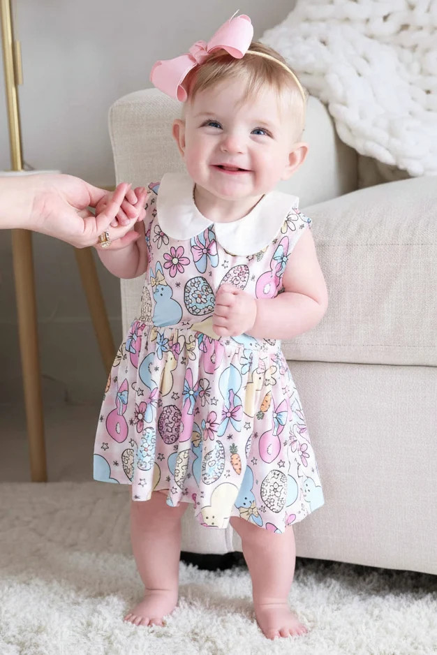 Collared Twirl Bodysuit | Cottontail Cuties Pink | Caden Lane