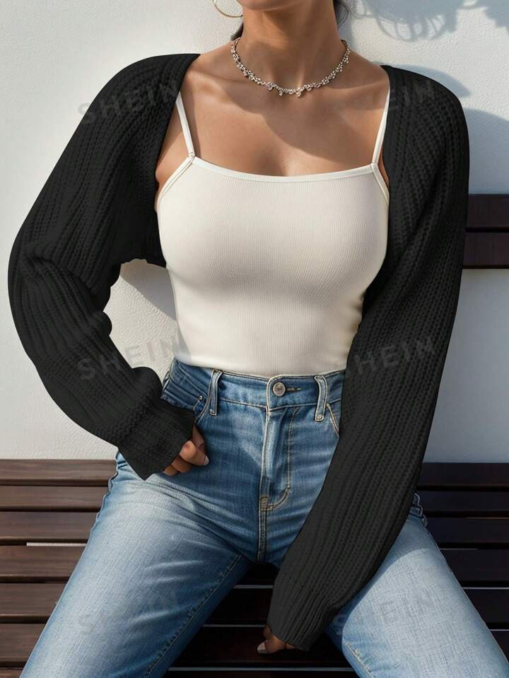 Apperloth A Y2K Street Daily Casual Batwing Sleeve Shrug Crop Cardigan  Open Front Coat | SHEIN U... | SHEIN