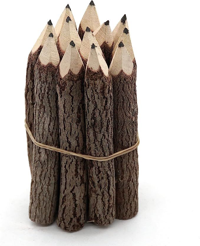 Black 3 Inch Mini Pencils Wood of 12 in Pack Tree Bark Favors in Wooden Rustic Twig Pencils Uniqu... | Amazon (US)
