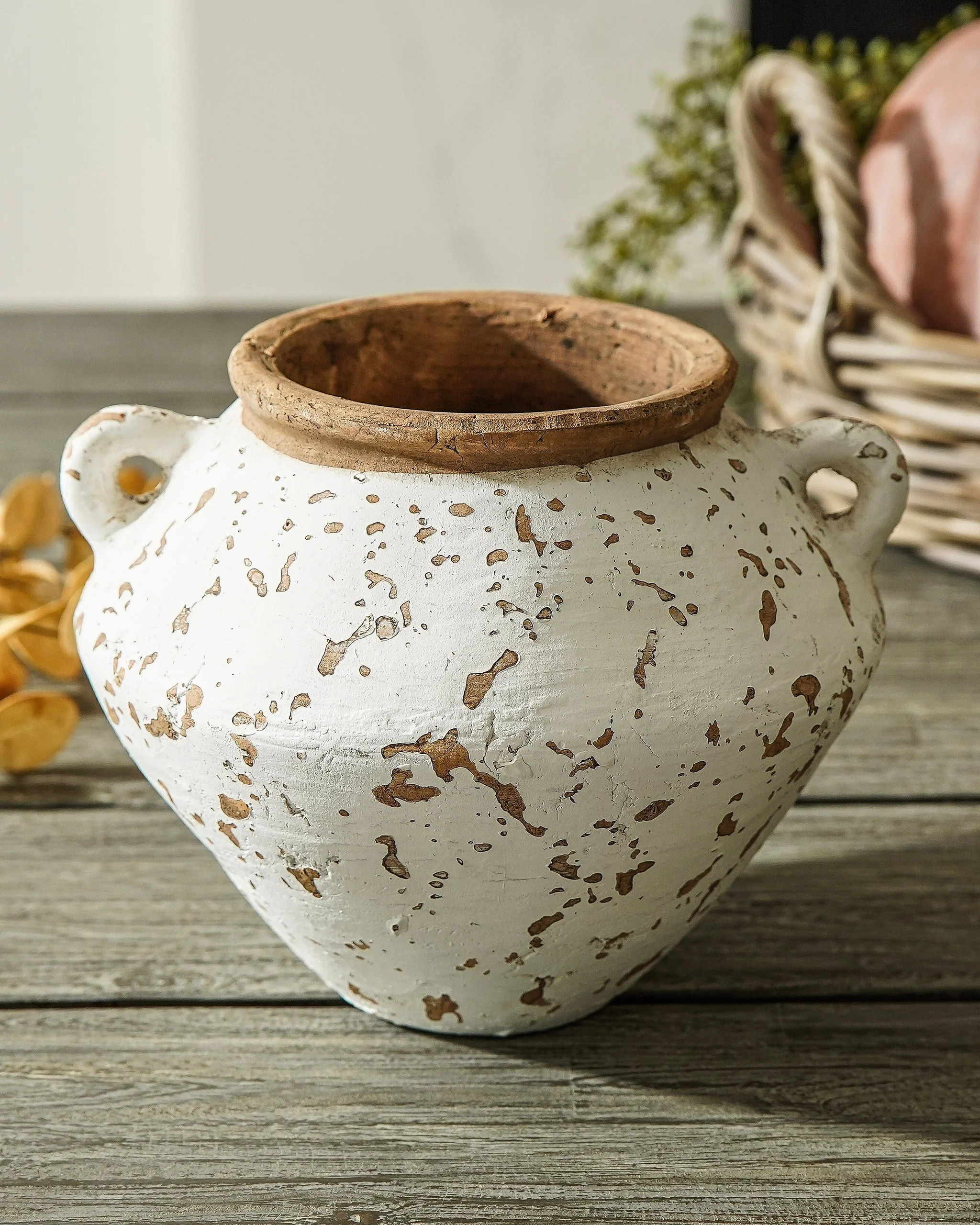 Distressed Two Handle Terra Cotta Vase | MJHome
