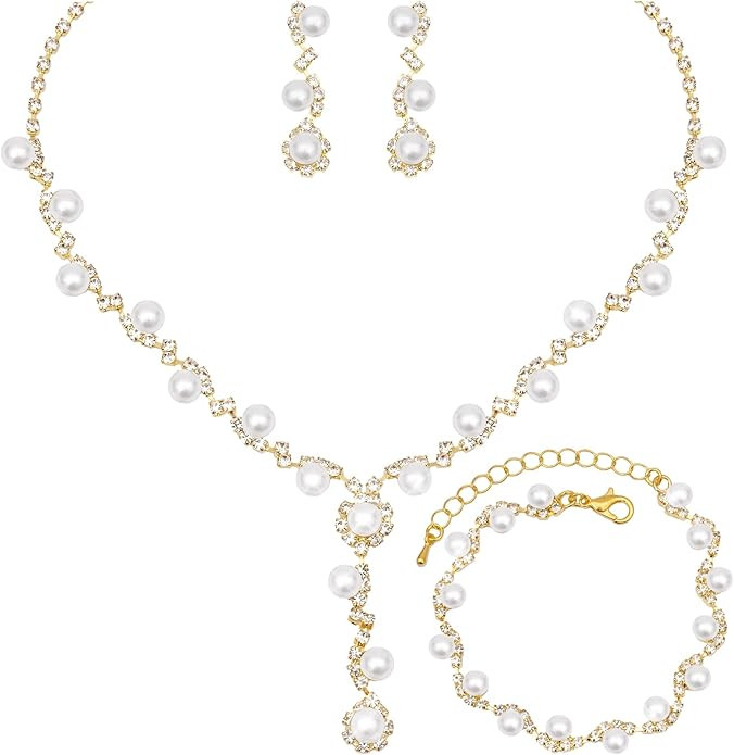 Elegant Bride Bridesmaid Jewelry Sets for Wedding Prom Bridal Necklace Earrings Bracelet Set Wome... | Amazon (US)