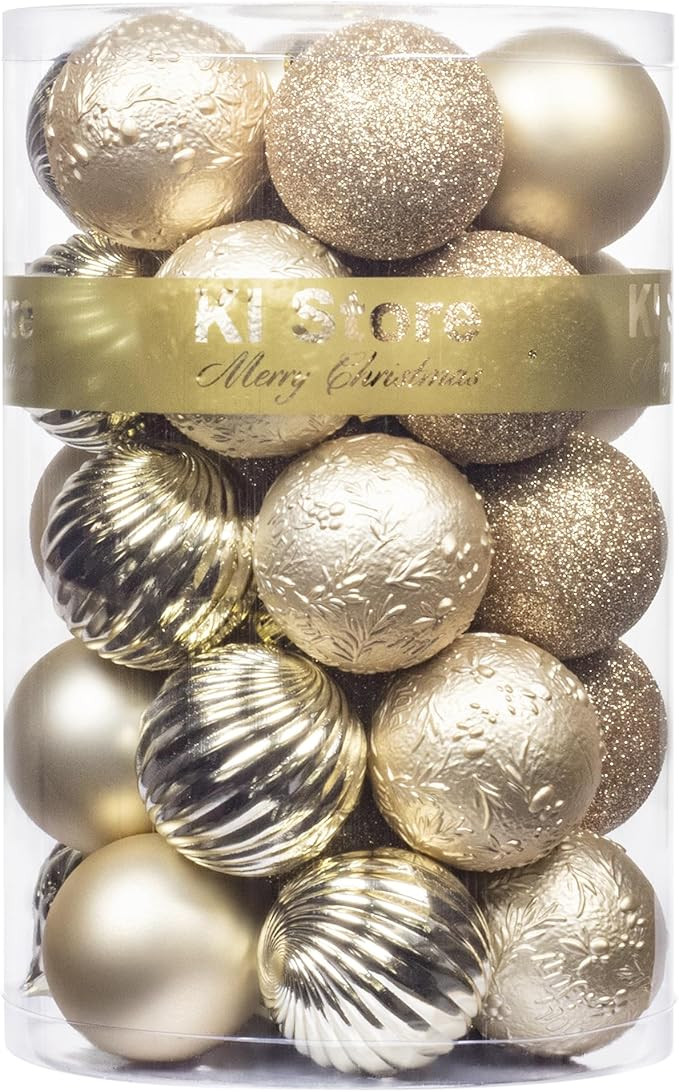 KI Store Champagne Christmas Balls 34pcs 2.36-Inch Christmas Tree Decoration Ornaments for Xmas T... | Amazon (US)