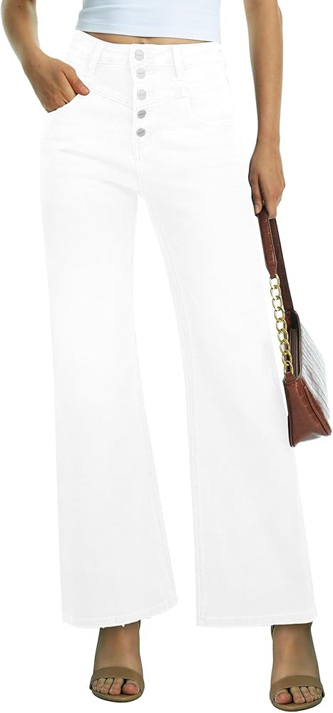 ONESO Women Flare Jeans High Waisted Stretch Button Fly Women's Wide Leg Baggy Jeans 90s Tummy Co... | Amazon (US)