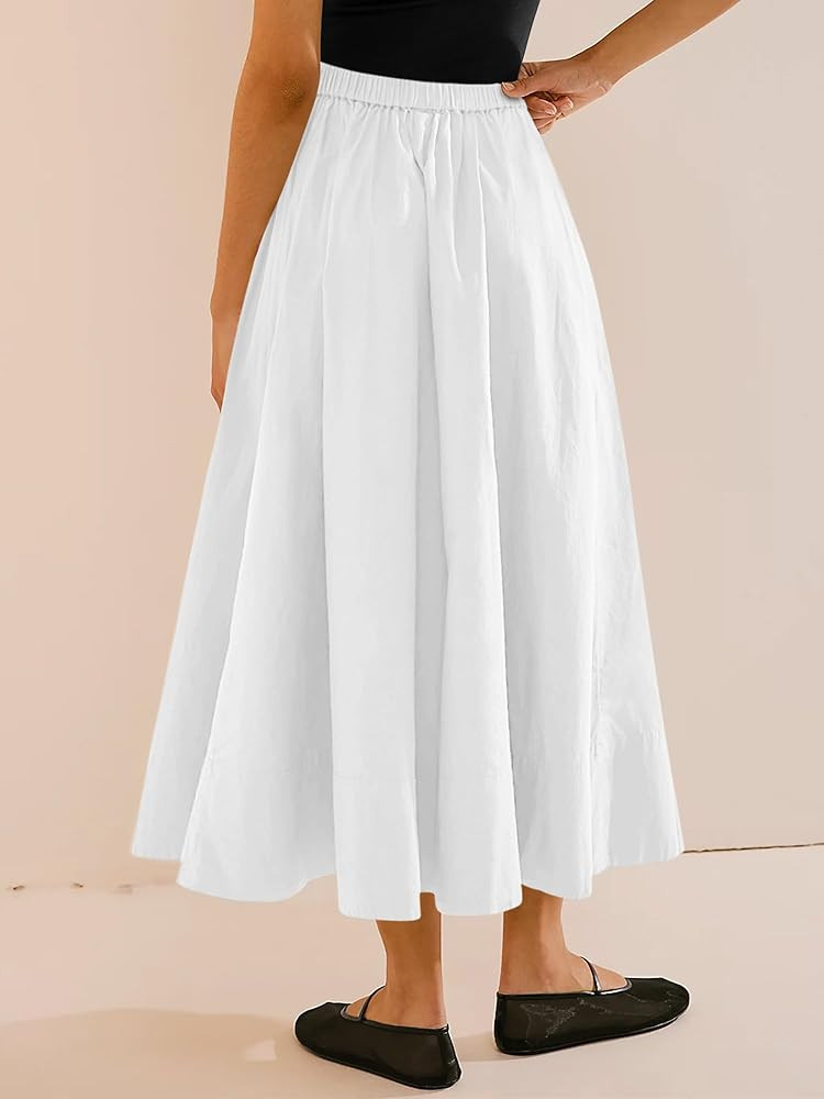 Yousify Women\u2019s A-Line Midi Skirts Casual Elastic High Waist Flowy Swing Pleated Beach Boho ... | Amazon (US)