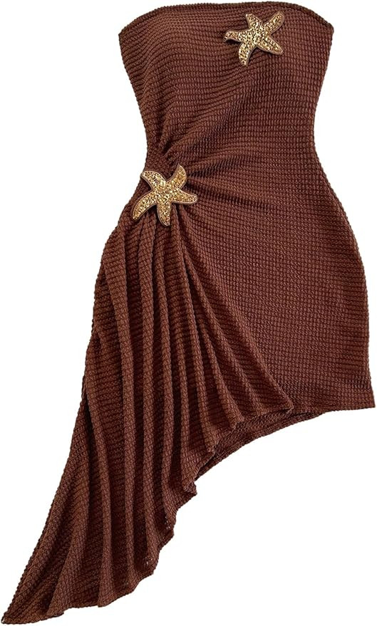 SOLY HUX Women's Strapless Tube Mini Dress Ruched Sleeveless Asymmetrical Hem Vacation Summer Dre... | Amazon (US)