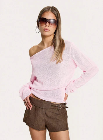 Xaria Off Shoulder Knit Sweater Pink | Princess Polly US