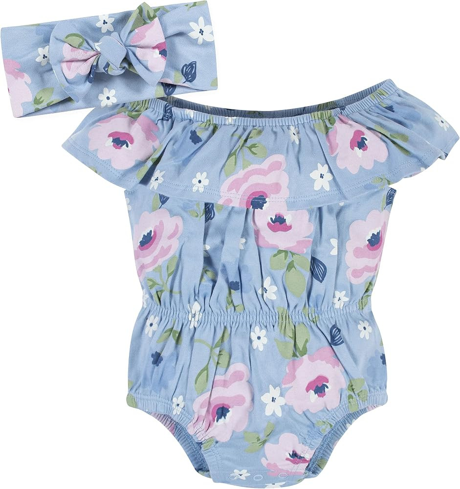 Gerber Baby-Girls 2-Piece Wide Neck Romper & Headband Set | Amazon (US)