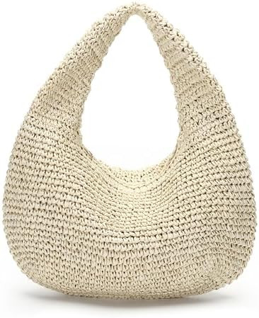 Herald Handmade Crescent Straw Bag for Women, Summer Beach Hobo Raffia Woven Underarm Shoulder Ha... | Amazon (US)