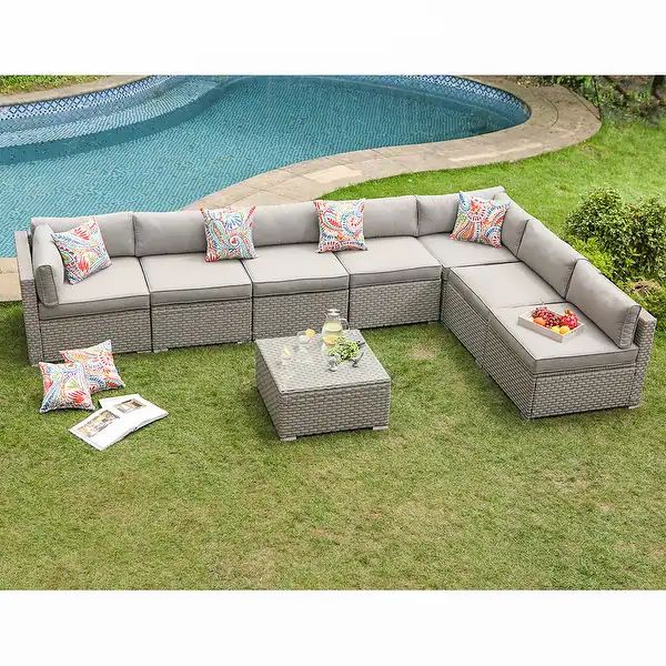 COSIEST 8-Piece Gray Wicker Outdoor Furniture Set w/ cushions | Bed Bath & Beyond