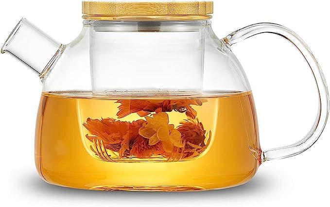 Amazon.com | 34oz/1000ml Glass Teapot with Glass Tea Infusers, Glass Tea Kettle for Loose Tea, wi... | Amazon (US)