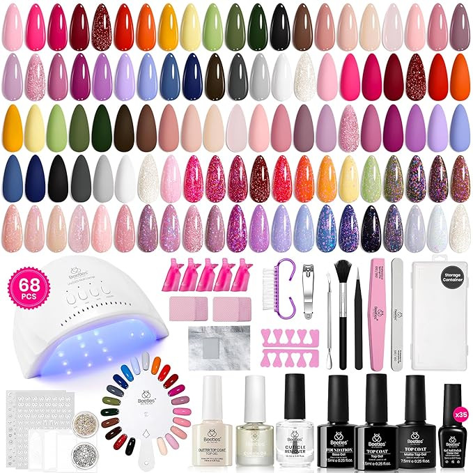 Beetles Gel Nail Polish Kit with U V Light 68PCS Glitter Red Classic Blue Gel Nail kit 35 Colors ... | Amazon (US)