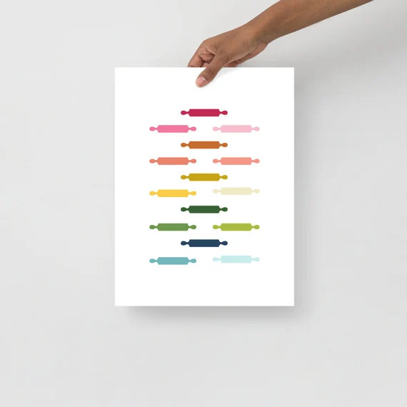 Kitchen Art: Colorful Rolling Pins Art Print with White Background | Etsy (US)