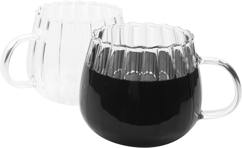 14 oz Glass Coffee Mugs Set of 2, Drinking Glasses with Transparent Handle, Clear Glass Cups for ... | Amazon (US)