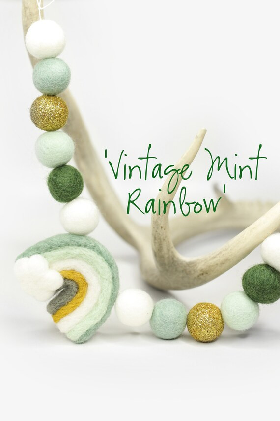 Rainbow Garland felt Rainbow White Clouds mint Garland wool | Etsy | Etsy (US)