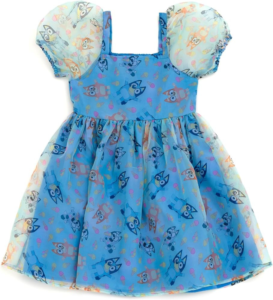 Bluey Girls Square Neck Organza Dress Toddler to Big Kid Sizes (2T - 10-12) | Amazon (US)