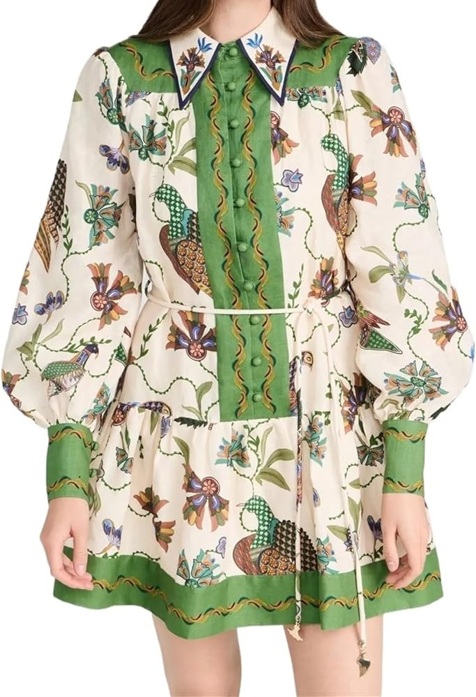 GODDIS Winter Long-Sleeved Loose Mini Dress for Women Single-Breasted A Line Dress Printed Dress | Amazon (US)