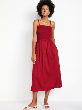 Fit & Flare Smocked Midi Dress | Old Navy (US)